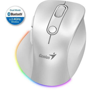 Mouse Genius, Ergo 9000S, PC sau NB, wireless, BT+2.4GHz, optic, 2400 dpi, butoane/scroll 6/1, alb sidefat, 31030039400