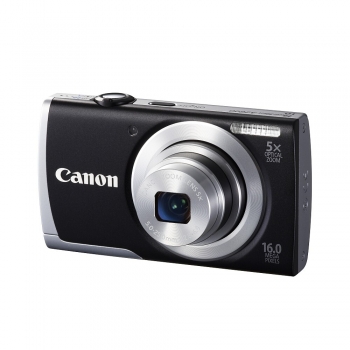 Camera foto Canon PowerShot A2600 Black, rezolutie 16 MP, senzor CCD, 5x zoom optic, stabilizator de imagine digital, 10 x zoom digital, ecran 3" LCD, DIGIC 4, ISO 1600, filmare HD 25fps, optimises people shots, buton instantly capture movies, compat
