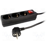 Prelungitor cu intrerupator, 3 prize, 1,4m, black, Logilink "LPS206B"