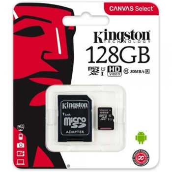 Memorie MicroSDXC Kingston 128GB Clasa 10 UHS-I R/W 80/10 MB/s Adaptor SD