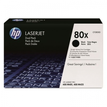 Pachet Cartus Toner HP Nr. 80X Black 2 Bucati 2x6900 Pagini for LaserJet Pro 400 M401, M425 CF280XD