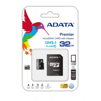 Card Memorie MicroSDHC ADATA 32GB Clasa 10 UHS-I + Adaptor SD AUSDH32GUICL10-RA1
