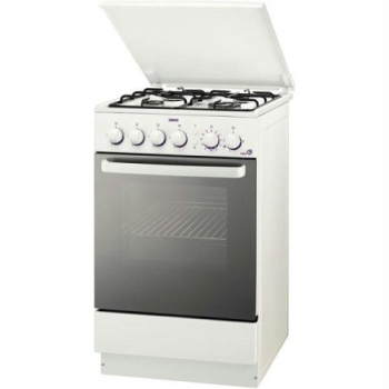 Aragaz Zanussi ZCG55JGW 4 arzatoare gaz, aprindere electrica plita, grill gaz, timer mecanic, iluminare cuptor, usa cu 2 straturi de geam, siguranta plita si cuptor capac metalic Alb