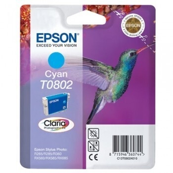 Cartus Cerneala Epson T0802 Cyan Claria for Stylus Photo for P50, R265, R285 /360,RX560 RX585, PX700W,PX800FW, PX810, PX710 C13T08024011