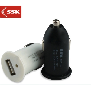 SSK SDC111 White Car Charger, incarcator USB pentru masina cu un port (tablete, telefoane mobile, etc.), input: 12-24V, output: 5V1A (max), protectii: overcurrent (OCP) / over voltage protection (OVP) / short circuit protection (OCP), dimensiuni: 49.5 x 2