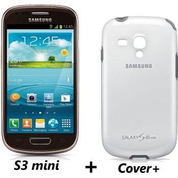 Telefon Mobil Samsung Galaxy S3 Mini i8190 Amber Brown Cortex A9 Dual Core 1.0GHz 8GB Android 4.1 Husa Protectie SI8190B+EFC-1M7BWEGSTD