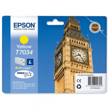 Cartus Cerneala Epson T7034 Yellow 800 Pagini for Workforce Pro 4000, Workforce Pro 4015DN, Workforce Pro 4025DW, Workforce Pro 4500 C13T70344010