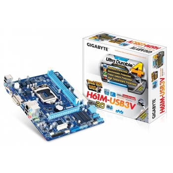 Placa de baza Gigabyte H61M-USB3V Socket 1155 Chipset Intel H61 2x DIMM DDR3 1x PCI-E x16 3.0 1x PCI-E x1 DVI VGA 2x USB 3.0 MicroATX 