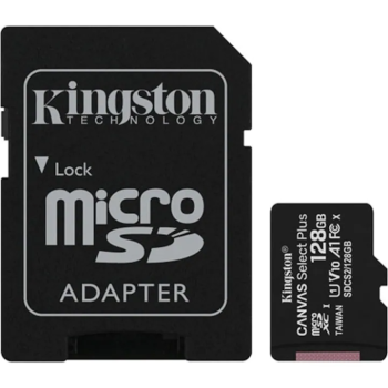 Card de memorie MicroSD Kingston Canvas Select Plus, 128GB, 100MB/s, cu adaptor, SDCS2/128GB
