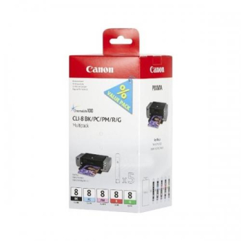Pachet Cartus Cerneala Canon CLI-8MULTI2 Black/ Photo Cyan/ Photo Magenta/ Red/ Green 5x 13ml for Pixma IP4200, Pixma MP500, Pixma MP530, Pixma IP4300, Pixma MP600, Pixma MP800, Pixma MP830 BS0620B027AA
