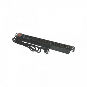 Bara alimentare aluminiu / PDU, 19 inch, 9 prize Schuko + switch, 16A, 3500W, 3x1.5, 2m - EMTEX "PDU9K"