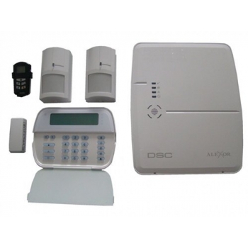 Kit DSC ALEXOR 1x centrala , 1x Tastatura WT5500, 2x Detectori WLS904 , 1x Telecomanda LCD, 1x Contact magnetic WLS4945