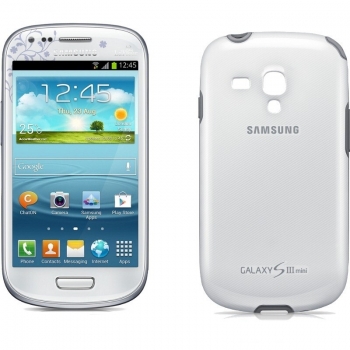 Telefon Mobil Samsung Galaxy S3 Mini i8190 White La Fleur Cortex A9 Dual Core 1.0GHz 8GB Android 4.1 Husa Protectie SI8190WF+EFC-1M7BWEGSTD