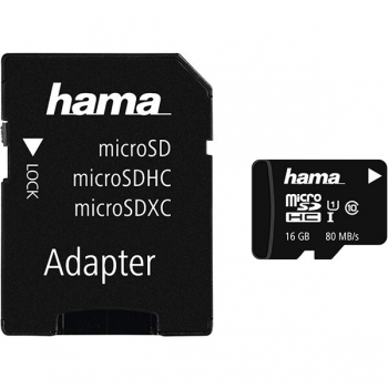 Card Memorie Hama MicroSD 16GB Clasa 10 + adaptor SD 124138