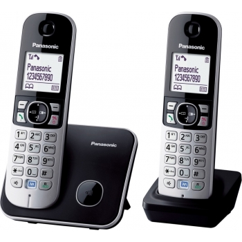 TG6812FXB, telefon DECT, 2 receptoare, ecran LCD de 1,8 inch cu lumina de fundal alba, agenda 120 numere, caller ID 50 numere, sonerie polifonica receptor, functie de reducere a zgomotului de fundal, posibilitate de partajare a agendei, posibilitate de bl