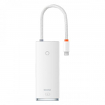 Docking Station Baseus Lite, cu 5 porturi, 3 x USB 3.0, HDMI, USB-C PD, Alb WKQX040002