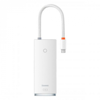 Docking Station Baseus Lite, cu 5 porturi, 3 x USB 3.0, HDMI, USB-C PD, Alb WKQX040002