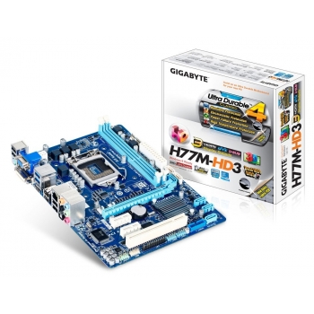 Placa de baza Gigabyte H77M-HD3 Socket 1155 Chipset Intel H77 2x DIMM DDR3 1x PCI-E x16 3.0 2x PCI-E x1 1x PCI HDMI DVI VGA 2x USB 3.0 MicroATX