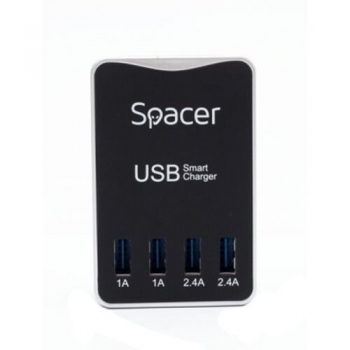 Incarcator priza Spacer, 4xUSB, 2x2.4A, 2x1A, Black SPCH-017