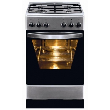Aragaz Hansa FCGX57203030 4 arzatoare gaz aprindere electrica cuptor cu termostat grill si rotisor, dispozitiv de siguranta si iluminare cuptor insertii catalitice pentru auto-curatare Inox