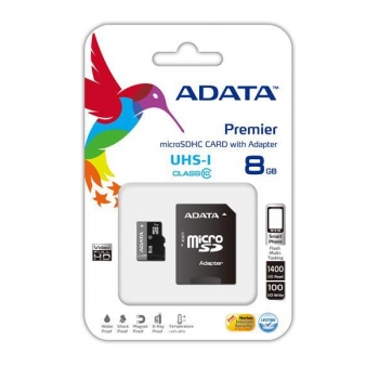 Card Memorie MicroSDHC ADATA 8GB Clasa 10 UHS-I + Adaptor SD AUSDH8GUICL10-RA1
