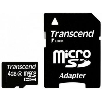 Card Memorie MicroSDHC Transcend 4GB Clasa 4 + Adaptor SD TS4GUSDHC4