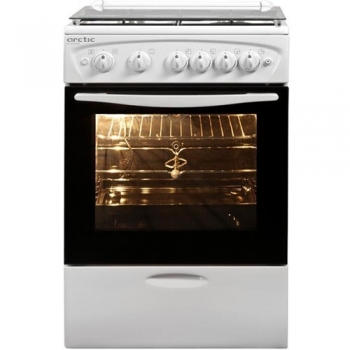 Aragaz Arctic AG5512DTTL 4 arzatoare gaz aprindere electrica grill, rotisor, timer, iluminare cuptor, capac sticla Alb