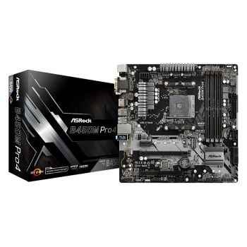 ASROCK B450M PRO4 ASRock B450M PRO4, AM4, 4xSATA3, DDR4 3200, USB 3.0+3.1 (Type A+C)