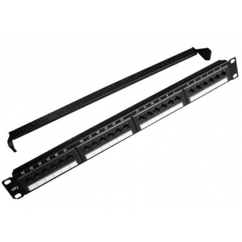 Gembird 19'' patch panel 24 port 1U cat.6 with rear cable management, black