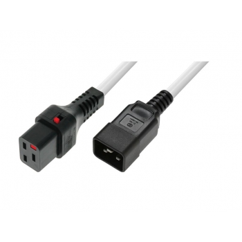 Power Cable, Male C20, H05VV 3 X 1.5mm2 to C19 IEC LOCK 2m white