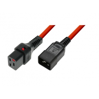 Power Cable, Male C20, H05VV 3 X 1.5mm2 to C19 IEC LOCK 2m red