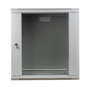 DIGITUS Wall Mount Cabinet 19'' 12U 635/600/450mm, glass door, grey, unmounted