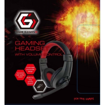 Gembird Gaming microphone & stereo headphones with volume control, black/red