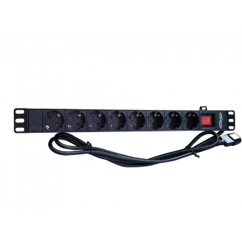 Priza multipla rack PDU 1U 19â€ Gembird 8 prize Schuko,intrerupator 3m,C14 stecker, EG-PDU-012-C14