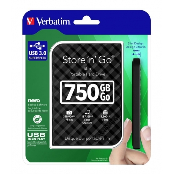 External HDD Verbatim Store & Go G2 2.5inch 750GB USB3.0, Slim 12mm