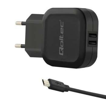 Qoltec AC adapter for Smartphone / Tablet | 12W | 5V | 2.4A | 2xUSB+MicroUSB