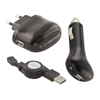 ESPERANZA ncrctor set (AC / DC + Micro USB, cablu retractabil | 5V | 1000mA)