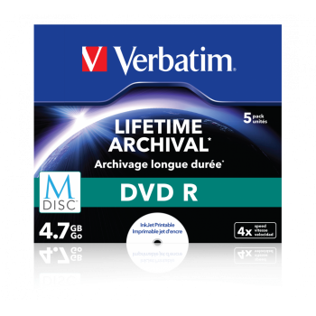 VERBATIM 43821 Verbatim M-DISC DVD R [ Jewel Case 5 4.7GB 4x INKJET PRINTABLE ]
