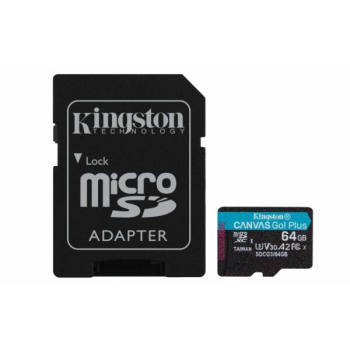 Card de memorie MicroSDXC Kingston Canvas GO Plus, 64GB, Clasa 10, UHS-I, Adaptor inclus SDCG3/64GB