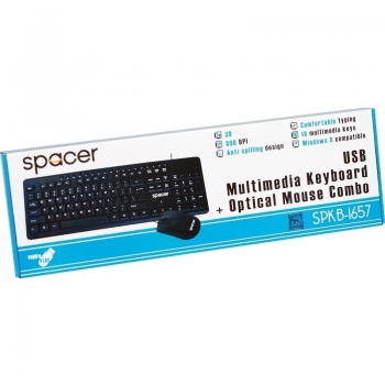 Kit Tastatura+Mouse Spacer Mouse optic 3 butoane 800dpi USB Tastatura 18 taste multimedia Rezistenta la lichide SPKB-1657