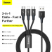 Cablu de incarcare, Baseu,s CAJS000001, 3 in 1, tip C, Micro USB, Lightning, 3,5 A max, negru