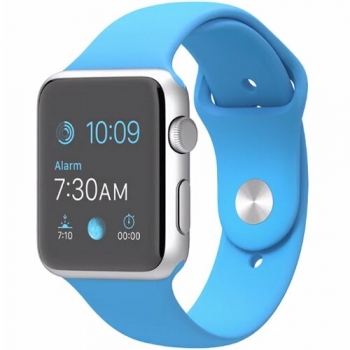 Smartwatch Apple Watch sport 42 mm carcasa din aluminiu argintiu curea sport albastra