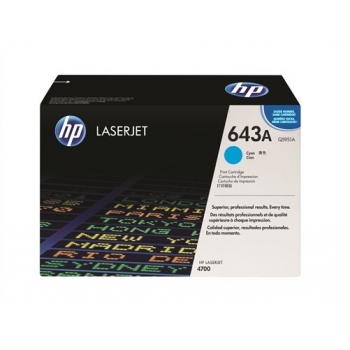 Cartus Toner HP Nr. 643A Cyan 10000 Pagini for Color LaserJet 4700, 4700DN, 4700DTN, 4700N Q5951A