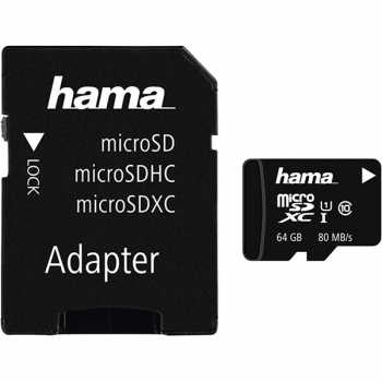 Card Memorie Hama MicroSD 64GB Clasa 10 + adaptor SD 124140
