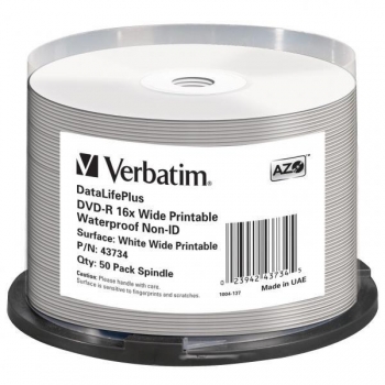 DVD-R Verbatim 4.7GB 16X Wide Printable Waterproof No ID Brand 50 bucati 43734