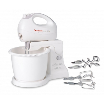 Mixer cu bol Moulinex HM41213E 450 W, 5 viteze + Turbo, accesorii pentru framantat, bol rotativ: 2.5 l, spatula, culoare: alb
