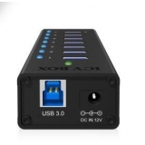 Icy Box 7 x Port USB 3.0 Hub with USB charge port, Black