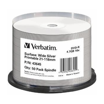 DVD-R Verbatim [ spindle 50 | 4,7GB | 16x | imprimare inkjet wide silver