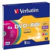 Verbatim DVD+RW  [ 4.7GB, 4x, slim jewel case, colorat , 5 bucati]