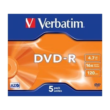 Verbatim DVD-R[4.7GB, 16x, jewel case, argintiu mat, 5 bucati ]